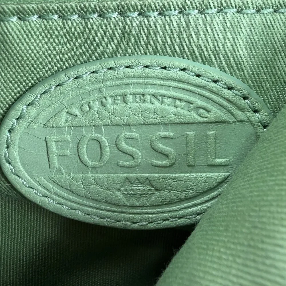 Fossil Erin Foldover Leather Tote Crossbody Bag Teal‎ green